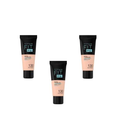 Maybelline New York Fit Me Matte & Poreless Fluid Foundation - 130 Beige Chamois, Pack of 3 (3 x 30 ml)