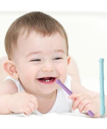 Buy 2 Pack BPA-Free Silicone Baby Bite Rings | Safe Organic Dental Aids with Cleaning Brush - Purple & Blue - Buy Online on GoSupps.com