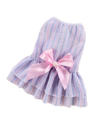 Barrageon dogs Kneid sweet princess rock clothing puppy cat for little pet medium -sized summer clothing Bowknot dog cat (pink blue -Xs) back length: 20 cm stripes - pink blue