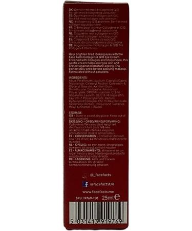 Face Facts Collagen & Q10 Eye Cream | Ubiquinone (Q10) + Vitamin E + Collagen | 25ml - Buy Online on GoSupps.com