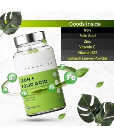 Iron + Folic Acid Supplement with Zinc Vitamin C & Vitamin B12 | 60 Veg Capsules | Supports Immunity and Energy | Enhances Iron Absorption| for Both Men & Women - Buy Online on GoSupps.com