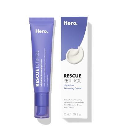 Hero Cosmetics Rescue Retinol Nighttime Renewing Cream - Helps With the Look of Uneven Texture and Post-Blemish Marks - Gentle, Non-Drying Formula, Introduction Retinol - Safe for Sensitive Skin (30 ml)