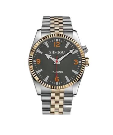 SHMIOU English Talking Watch for Blind Visually Impaired Elderly Men Wrist Watch Gold Stainless Band XM-UK-230503