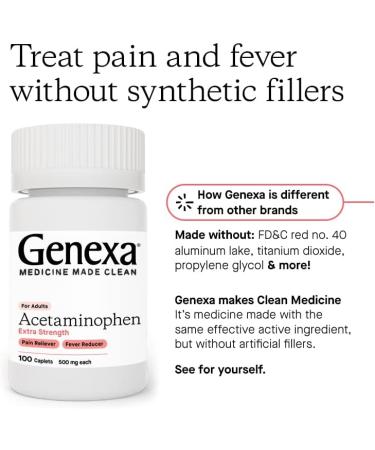 Genexa Extra Strength Acetaminophen Caplets 500mg - 100 Count Pain & Fever Relief (Pack of 1) - Buy Online on GoSupps.com