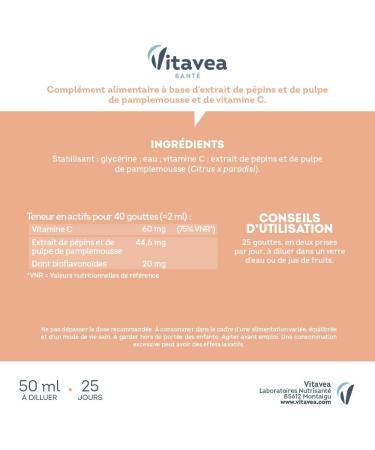 Vitavea - Grapefruit Seed Extract Epp + Vitamin C: Natural Defenses 50 ml Bioflavonoid Concentrate - Buy Online on GoSupps.com