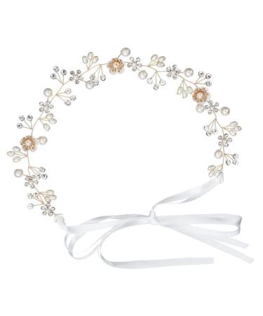 Niaciswe hair band bride flower flower bridal jewelry hair hair wire hair jewelry wedding bride hair accessories flower wreath hair wedding bride pearls rhinestone gold flowers hair band for women and girls - Buy Online on GoSupps.com