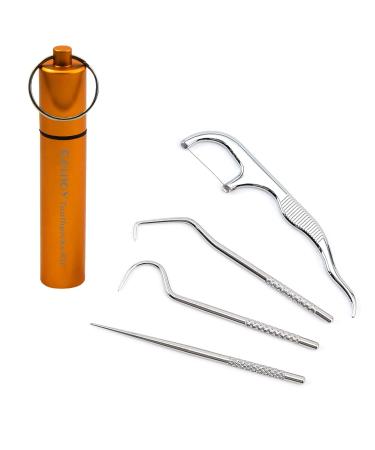 GELMAY Portable Toothpicks Pocket Set Dental Floss Picks Reusable Flosser Travel Tooth Picker Flossers for Adults Stainless Steel Teeth Cleaning Kit