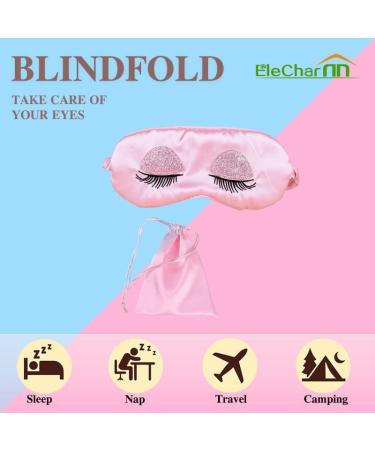 EleCharm Sweet Girl's Satin Eyelash Embroidered Eye Mask Set with Portable Pouch, Pink Satin - 2 Piece - Buy Online on GoSupps.com