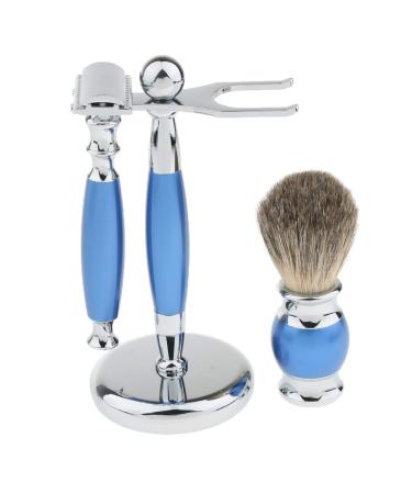Luxury Shaving Set Safety Razor + Shaving Brush + Alloy Stand Blue