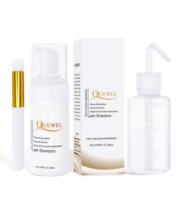 QUEWEL Eyelash Extension Cleanser -Foaming 100 ML Eyelash Shampoo/Wash Eyelash Extension Safe for Daily Use and is Oil Free with Rinse Bottle and Soft Brush Fresh