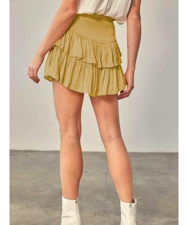 LAEMILIA Elastic Waist Floral Print Mini Skater Skirt - Yellow (Size L) - Buy Online on GoSupps.com