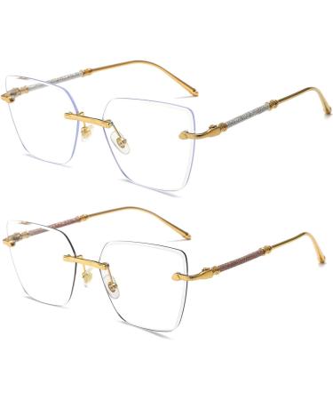 LJCZKA Blue Light Blocking Glasses for Men & Women - Square Rimless Metal Frame Eyeglasses | Anti-Eye Strain Computer Glasses in Silver - Buy Online on GoSupps.com