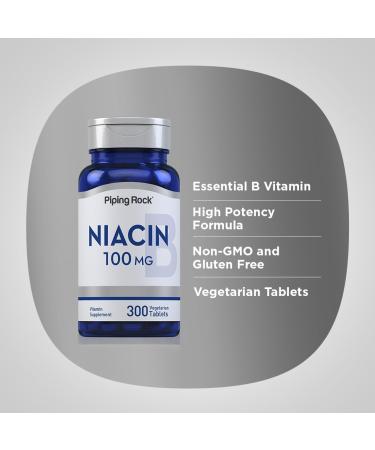 Piping Rock Niacin Supplement 100mg | 300 Tablets | Vitamin B3 for Men and Women | Nicotinic Acid with Flushing | Vegetarian Non-GMO Gluten Free - Buy Online on GoSupps.com