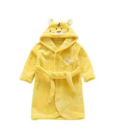 Miyanuby baby boy girls bathrobe soft flannel long arm animal hoodie morning mantle nightwear homewear for children baby young girls gift 6-7 years tiger yellow