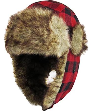 Lumberjack Plaid Aviator Trapper Hat Trooper Ear Flaps Ushanka Eskimo Bomber Russian Cold One Size 1. Red Black Plaid Trapper