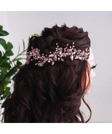 Kercisbeauty Vintage Pink Beads Headband for Brides Headpiece Hair Vine Bridal Hair Accessories Party Prom Tiara - Buy Online on GoSupps.com
