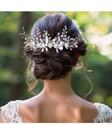 Fashion Band Hair Comb with Flower - Silver Bridal Jewelry with Crystals & Leaf Accents | Elegant Hair Accessories for Women & Girls - Buy Online on GoSupps.com