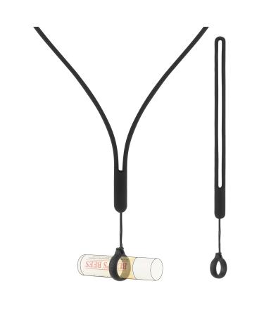 Desing Wish Anti-Lost Lip Balm Holder Silicone Neck Strap and Wrist Lanyard with Non-Slip Silicone Rings Necklace Chapstick Holder Wrist Strap Keychain Holder for Lip Balm Keys Black Medium