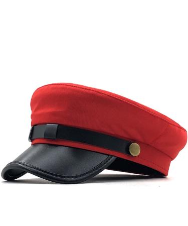 Women Classic Yacht Captain Sailor Hat Newsboy Cabbie Beret Cap (S-M) Red