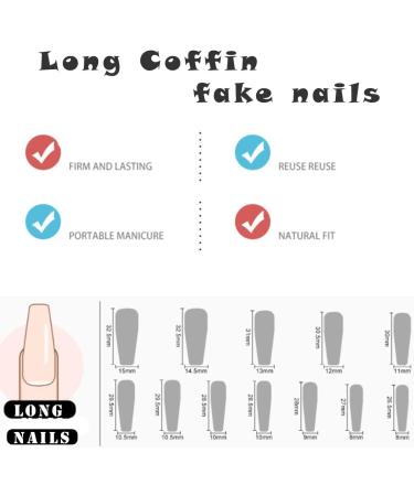 SINLOV Coffin French Camellia Flower False Nails Nude Long Medium Fake Nails Glossy Press on Nails Ballerina Acrylic Full Cover Fake Nails for Women and Girls - Buy Online on GoSupps.com