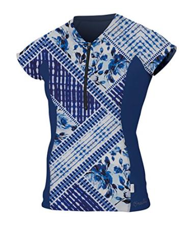 O'Neill Womens Cap Sleeve Sun Shirt Front Zip Small Indigo Patch/Navy (5057s)