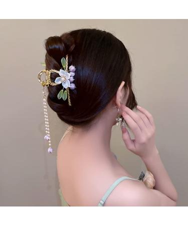 Large Butterfly Hair Claw Clips Set - Gold Flower & Sunflower Design - Stylish Metal Pearl Clamps for Thick Long Hair - Purple Violet - Non-Slip Styling Accessories - Buy Online on GoSupps.com