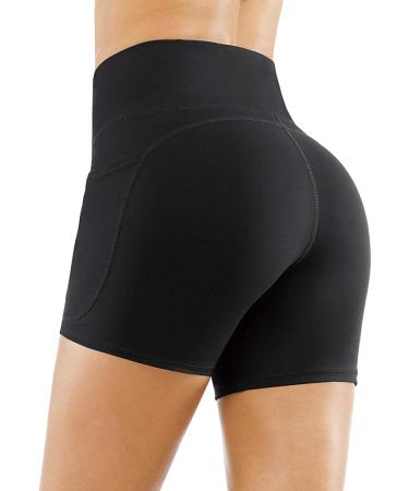 Gym People High Waist Yoga Shorts - Tummy Control Fitness Shorts with Pockets | Black - Medium - Buy Online on GoSupps.com