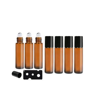 Timiili Portable 10ml Amber Glass Essential Oil Roller Bottles - 7 Pack with Stainless Steel Roller Balls - Buy Online on GoSupps.com