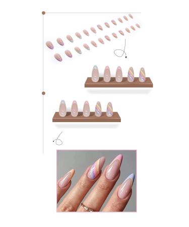 BSLVWG 24-Piece Almond Press On Nails - Multi-Colored French Wave Pattern Short False Nails for Women - Oval Artificial Nails with Glue for Nail Art - Buy Online on GoSupps.com