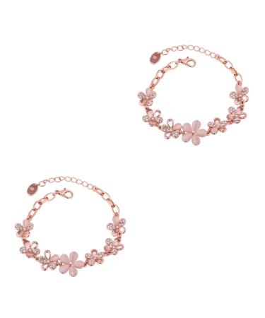 FOMIYES 2pcs crystal bracelets bead bracelets rose gold bangle bracelets for women Rose Gold Beads Bracelet 1 count (Pack of 1) Pinkx2pcs