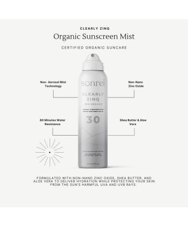 Sonrei Clearly ZinQ Mineral Sunscreen Mist - SPF 30 Vegan Non-Greasy Water Resistant Broad Spectrum | Ideal for Face & Body | 6 Fl Oz - Buy Online on GoSupps.com