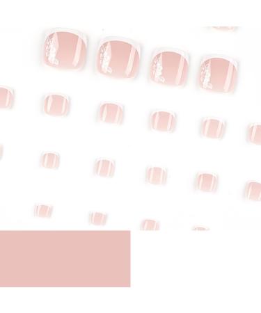 24Pcs Glossy Nude Pink French Tip False Toe Nails with Floral Designs - Acrylic Press On Toenails for Women & Girls - Buy Online on GoSupps.com