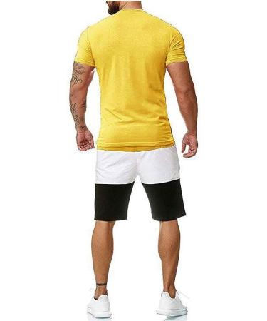 2022 Men's Summer Sport Set 2-Piece Stylish Casual Sweatsuit #01 Yellow 4X-Large - Buy Online on GoSupps.com