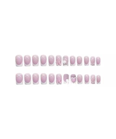Buy 48Pcs French Tip Press On Nails & Short Fake Toe Nails Set | Square Nails with Bow Flower & Heart Designs - 3D Butterfly White French Toenails for Women & Girls - Perfect Nude Pink Glue-On Nails - Buy Online on GoSupps.com