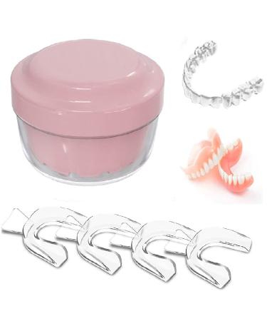 Lomso cleaning box for braces dinner with sieve portable denture cleaning box for storage and immersion of mouth protection brackets (pink)