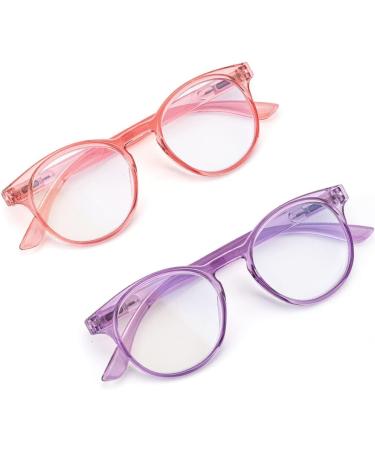 Lanlang 2-Pack Blue Light Filter Reading Glasses for Women - Stylish Anti-Eyestrain & UV Protection in Transparent Pink & Purple 0-3.5 Diopters - Buy Online on GoSupps.com