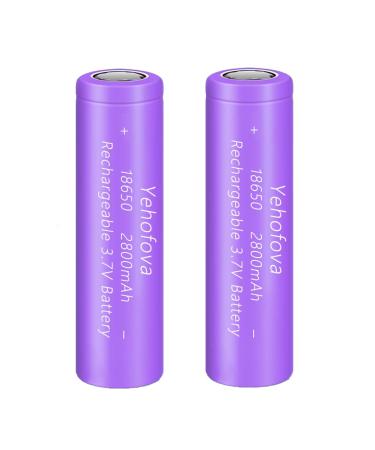 18650 Rechargeable Battery 3.7 Volt 2Pcs Large Capacity Genuine18650 Flat Top Batteries for LED Flashlight Headlamp Doorbells etc (Purple)