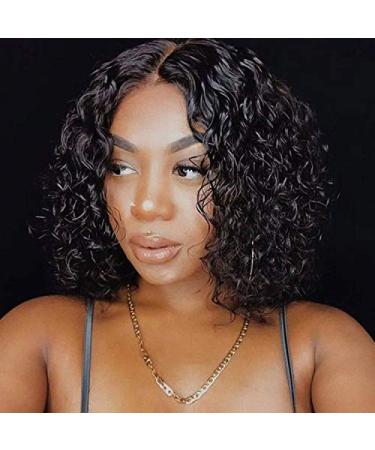Fine Plus 150% Density Curly Human hair Wigs for Black Women Brazilian Human Hair Glueless wig Short Curly Human Hair Wigs for Women Natural Black Wig with Middle Part Lace 12 Inch 12 Inch (Pack of 1) Curly-1B