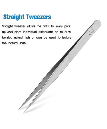 Fnyes Eyelash Tweezers Set - 2 Pieces Straight & Curved Professional Tools for 3D 5D Individual Mink Eyelash Extensions - Buy Online on GoSupps.com