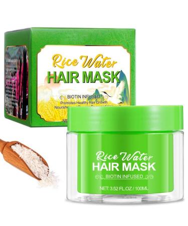 Rice Water Hair Mask for Dry Damaged Hair and Growth Hair Treatment Mask Repairs Damage Hair Root Essential Oil & Biotin Deep Treatment for Thinning Hair and Hair Loss All Hair Types Rice hair mask