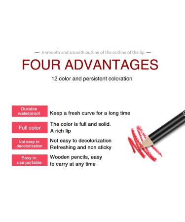 12 PCS Waterproof Matte Lip Liner Pencil Set - Long Lasting Nude Red & Deep Red Shades for Women - International Shipping Available - Buy Online on GoSupps.com
