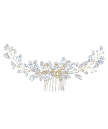 DOITOOL Hair Comb for Bride Wedding Hair Barrette Flower Pearl Comb Bridesmaid Hair Clips Bridal Hair Clips Rhinestone Hair Comb Bridal Hair Comb Clip Wedding Hair Comb Accessories Dress