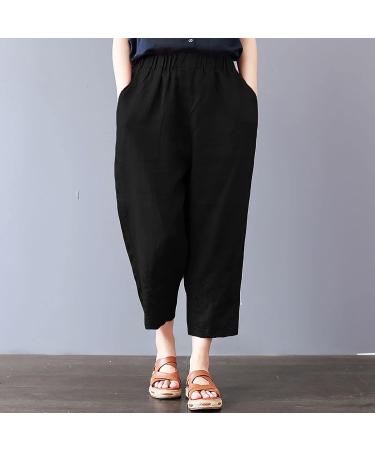 Lovely Nursling Cotton Linen Pants for Women | Elastic Drawstring Waist | Casual Loose Trousers | Black, X-Large - Buy Online on GoSupps.com