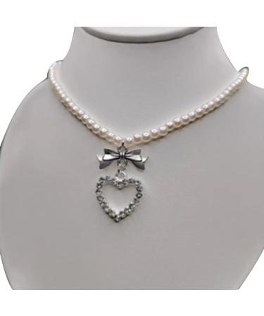 OralGos Heart Pendant Necklace Pearl Clavicle Chain Adjustable Length Choker Ornament Jewelry for Women Girls