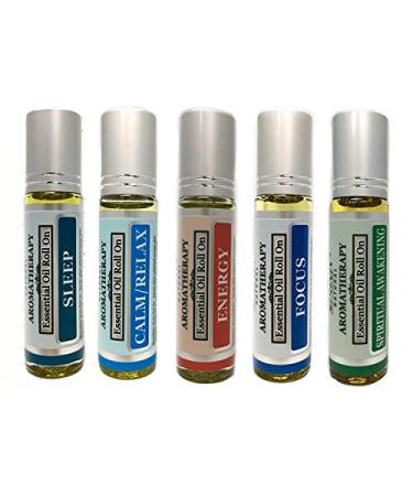 Best Essential Oil Roll On Gift Set Sleep Calm/Relax Energy Focus Spiritual Awakening 10 mL Each by Sponix