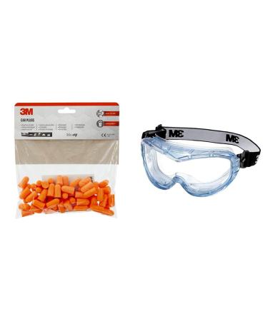 3M hearing protection plug 1100 with soft foam for high hearing protection 30 pairs & full-sided fleeting glasses Fahrenheit FHEATAF-safety glasses with AS AF & UV coating 31-part set 30 pairs (60 pieces) bundle with PVC full viewing glasses