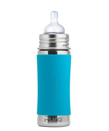 Pura Kiki 11oz/325ml Stainless Steel Infant Bottle w/Sleeve  Medium-Flow Nipple  for Babies 3 Months & Up - Aqua