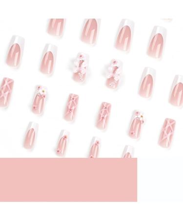 TQUXNGA Press on Nails Medium Long Craft False Nails Square 3D Flower Bowknot French Artificial Nails Finger Manicure Kit included - Buy Online on GoSupps.com