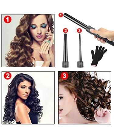 3-in-1 Curling Wand Set with Interchangeable Ceramic Barrels & Heat Resistant Glove - Black - Buy Online on GoSupps.com
