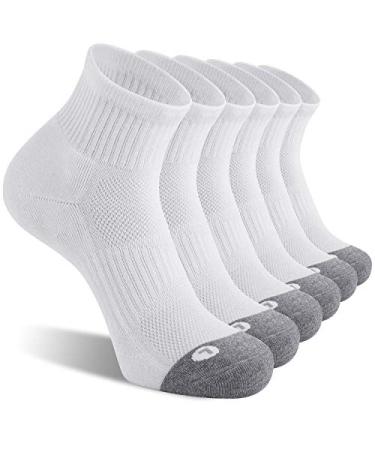 FITRELL 6 Pack Men's Athletic Ankle Socks Cushioned Sports Running Socks 7-9/9-12/12-15 White 9-12